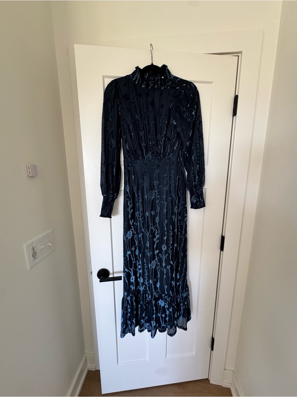 Baltic Born Navy Velvet Floral High-Neck Long-Sleeve Maxi Dress